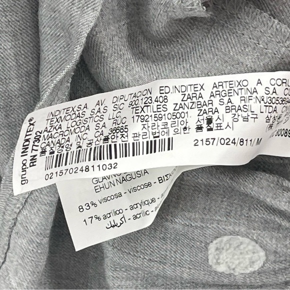 Zara Pom Polka Dot Babydoll Mini Contrast Dress Gray White Shirt Size Medium - Picture 15 of 15